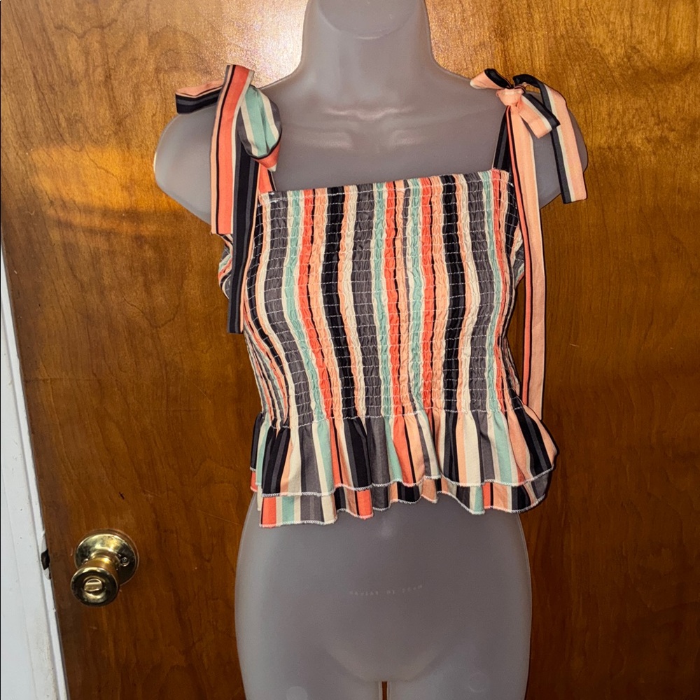 SHEIN Multicolor Striped Ruffle Top